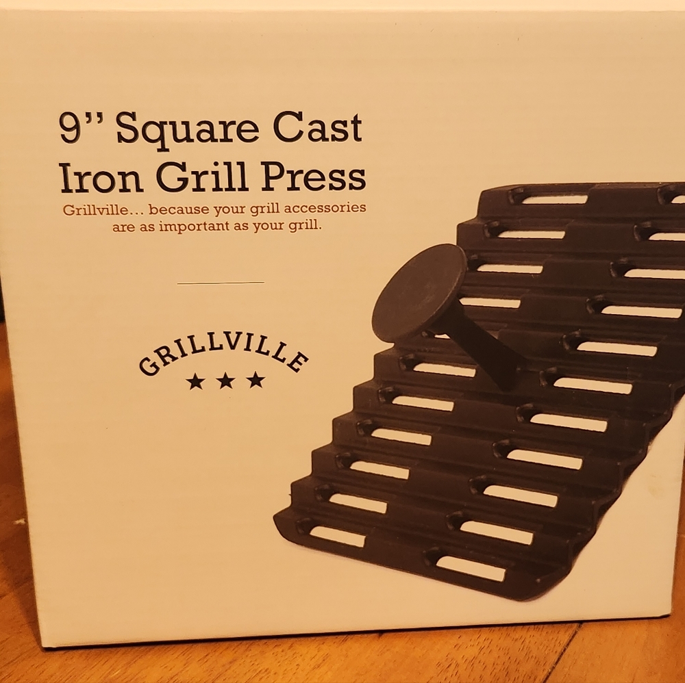 Grillville Rectangular Cast Iron Grill Press Black Porcelain Enamel 9"